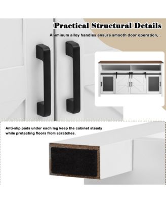  Farmhouse Sideboard, Wood Buffet Cabinet with Open Storage, Sliding Barn Door and Mesh Panels for Living Room, Kitchen