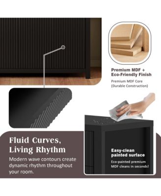 Modern Fluted Sideboard Buffet Cabinet,  Wood Console Table with 2 Drawers, 4 Doors and Adjustable Shelves for Living Room