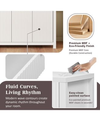  Modern Fluted Sideboard Cabinet, Wood Storage Buffet Console with 2 Drawers, 4 Doors and Adjustable Shelves for Living Room