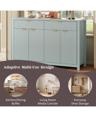 Modern Wood Fluted Console Table, Buffet Sideboard Storage Cabinet with 2 Drawers, 4 Doors and Adjustable Shelves for Living Room