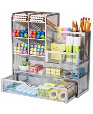 Mesh Pen Holder with Drawer Organizer