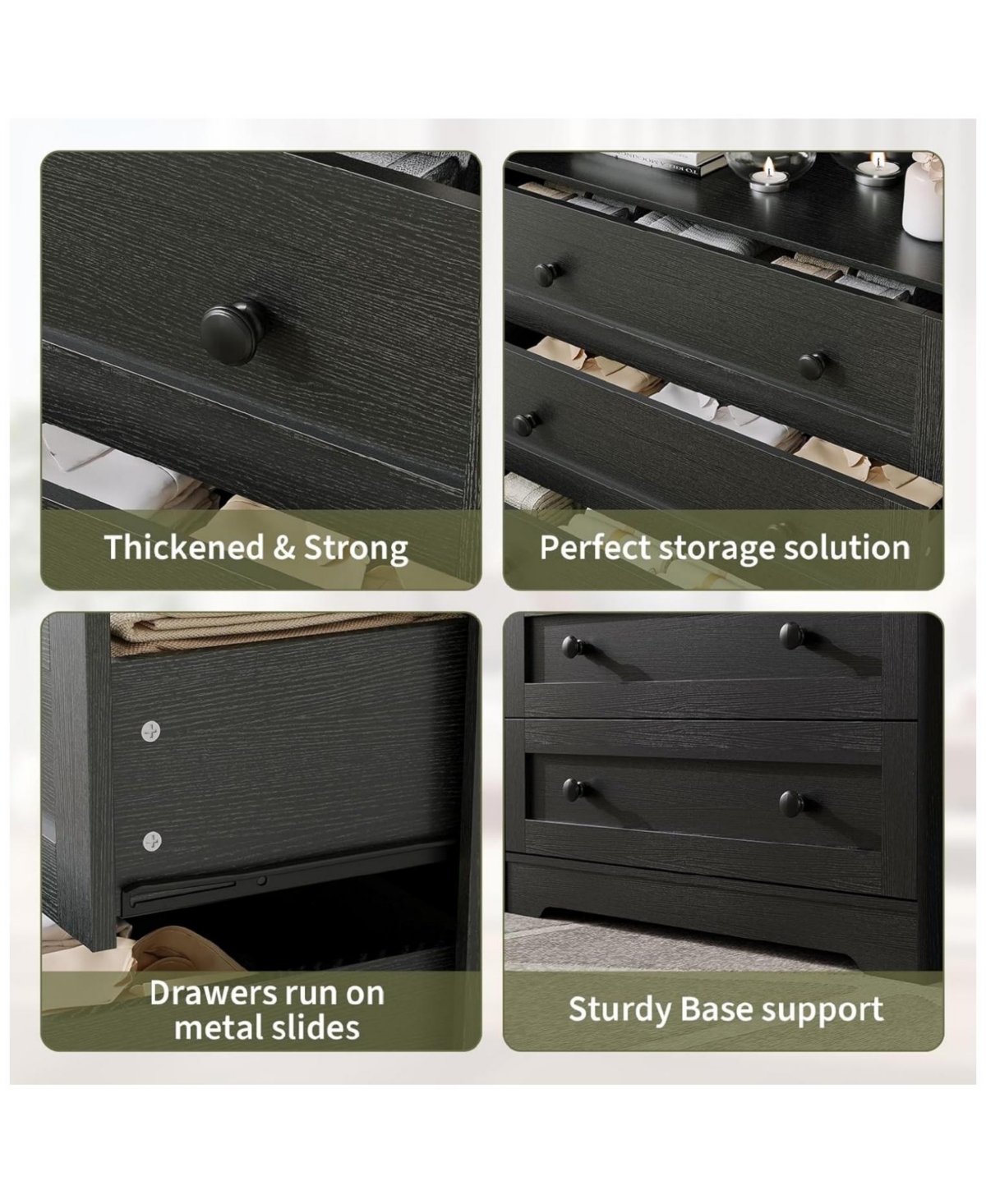 Gaomon 4 Drawer Wooden Dresser with Charging Station and Led Light for Bedroom or Closet