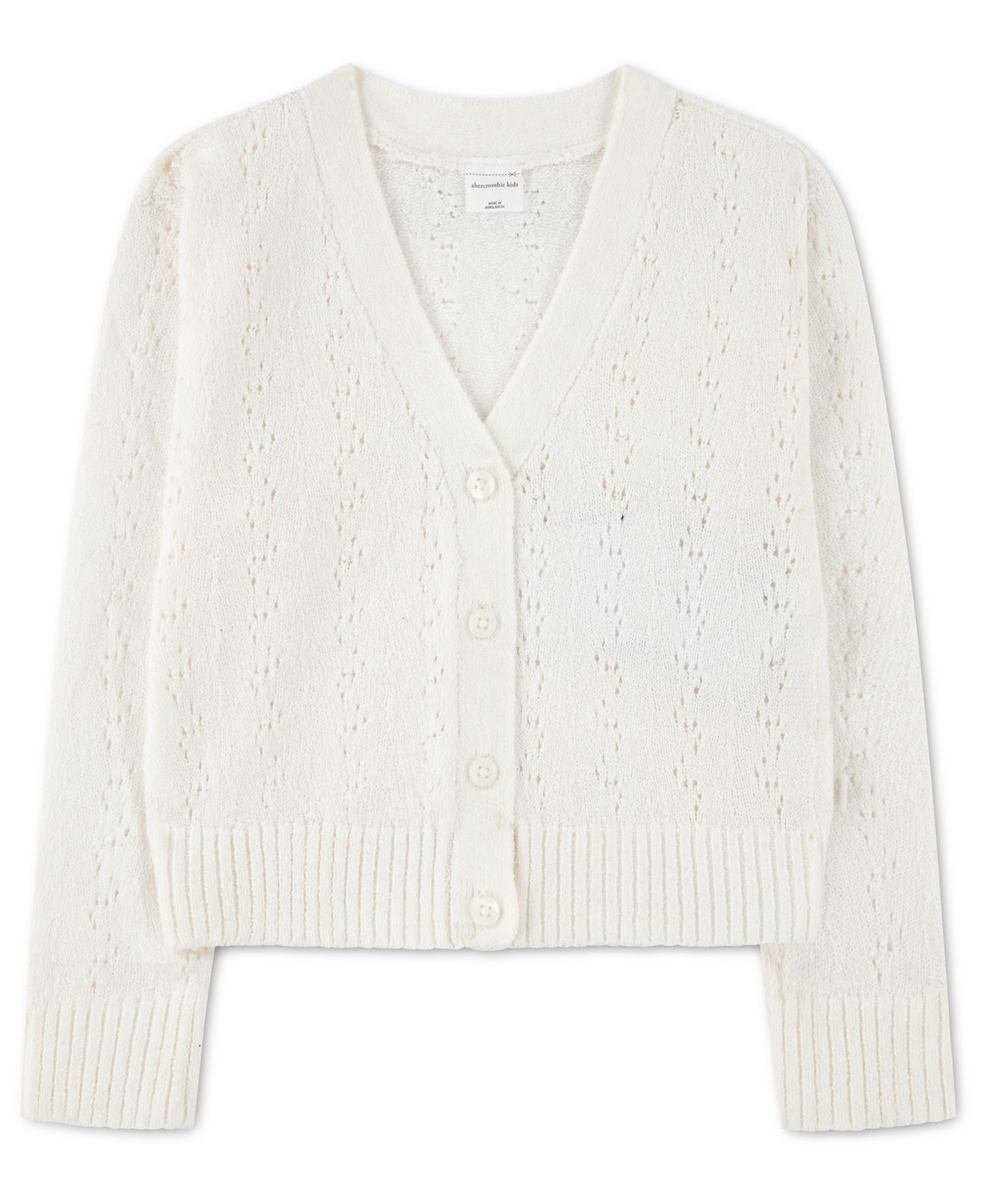 Кардиган abercrombie kids Pointelle Cardigan Sweater для девочек-малышей, цвет: Яркий белый — фото 1