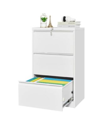 Lateral Steel Filing Cabinet with 3 Locking Drawers and Card Holder