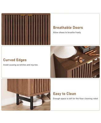 Louvered Shoe Cabinet with Doors, Walnut, 6 Tier Entryway Storage for 24 Pairs