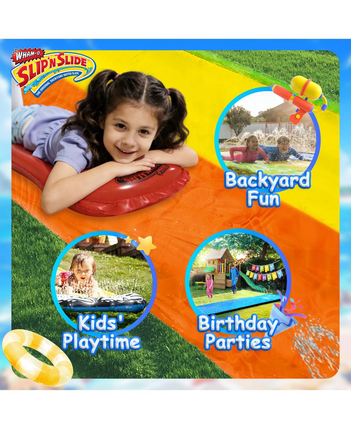 Детская игрушка Wham-o Slip N Slide Water Slide, 18ft Backyard Wave Rider Summer Outdoor Kid Toys, Double Lane, Includes 2 Boogie, цвет: Оранжевый / Жёлтый — фото 6