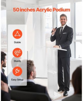 Podium Stand, 50" Acrylic Lectern, Portable Laptop Desk, for Classroom