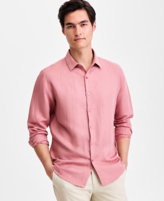 Men's Long-Sleeve Linen-Blend Stripe Dobby Shirt, Macy's Exclusive
