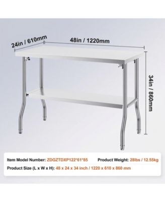 Folding Commercial Prep Table, 48 x 24 Inch, Stainless Steel, 300 lbs Capacity