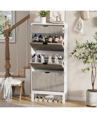 Slim Shoe Cabinet with 3 Flip Drawers, Metal Legs for Hallway