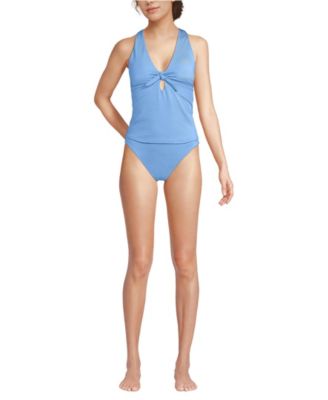 Women's Shine Ribbed Tankini Top and High Waisted Bottom Swimsuit Set