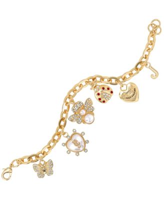 Pearl & Icon Charm Bracelet, Gold Tone Link with Faux Pearls