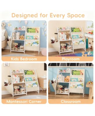 Bookcase for Kids: 3-Tier Storage with Pockets, Toys Rack, Safety