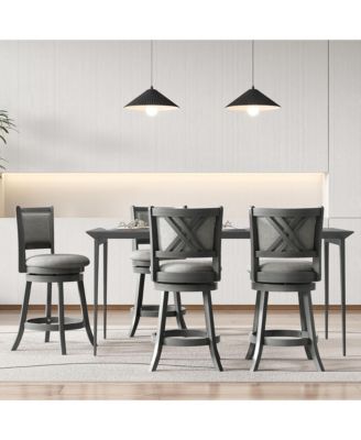 Swivel Bar Stools Set of 2 w/ Soft-padded Back and Seat Sturdy Wooden Frame