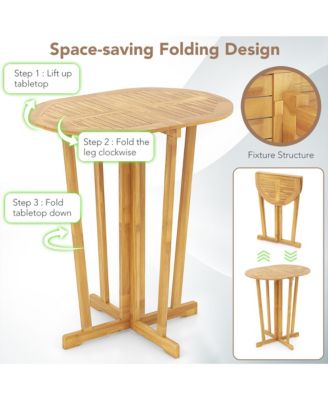 Outdoor Folding Bar Table w/ Oval Tabletop and Cross Base for Patio