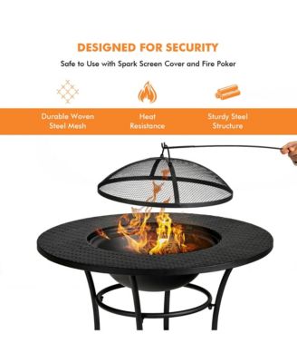 31.5'' Patio Fire Pit Dining Table Charcoal Wood Burning W/ Cooking BBQ Grate