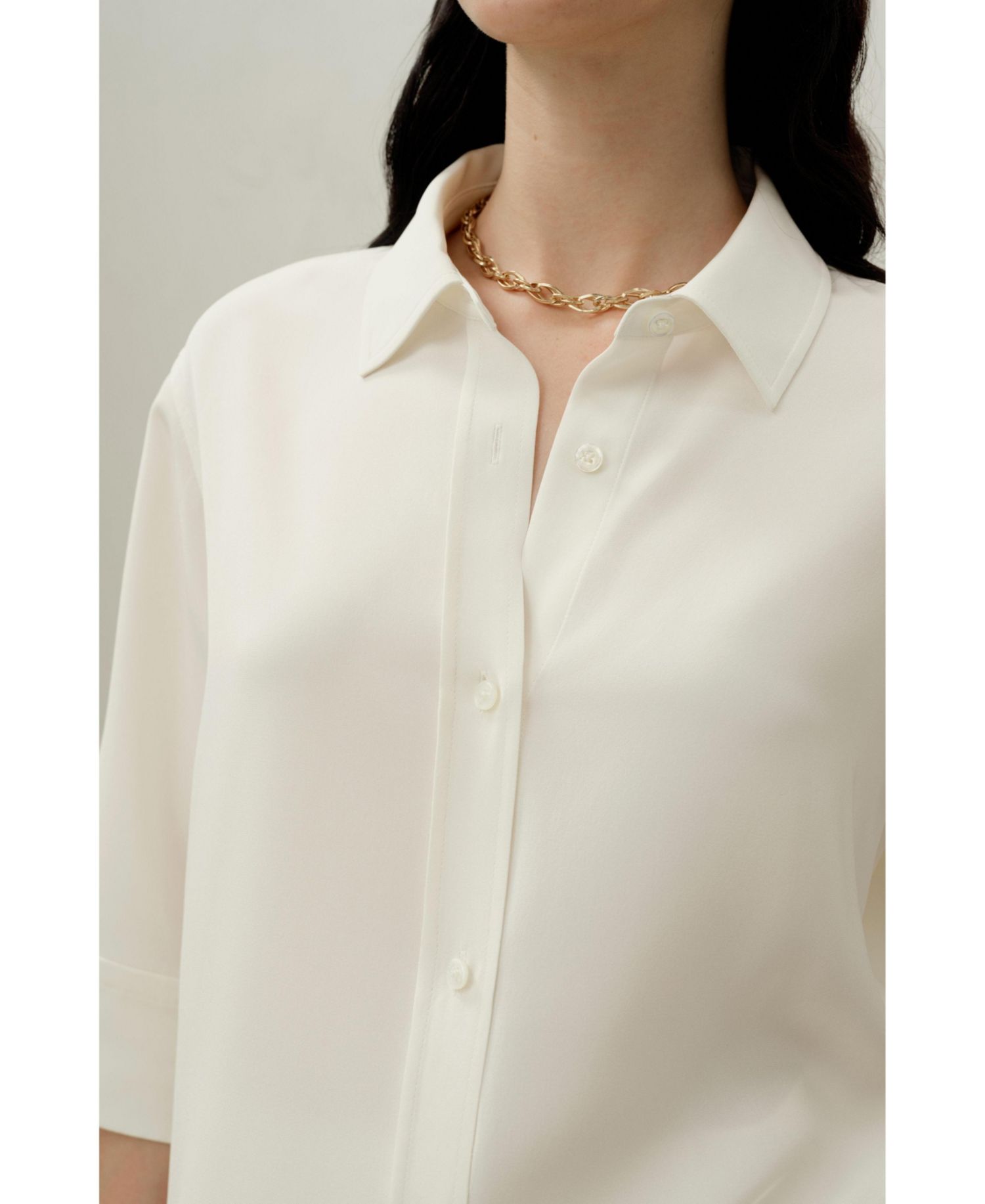 Women's Heavy Silk Crepe Relaxed Half-Sleeve Shirt