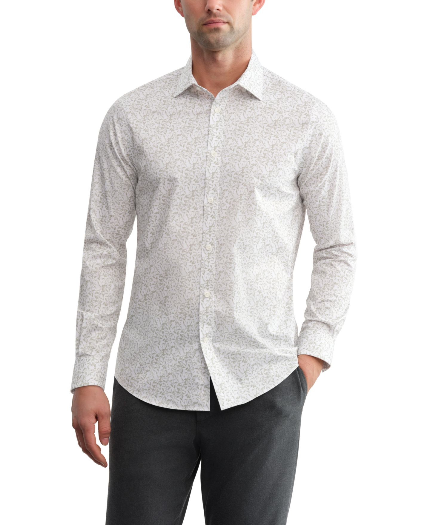 Мужская рубашка Michael Kors Cool Max Fiber Spread Collar Dress Shirt, цвет: Шалфейный зелёный — фото 2