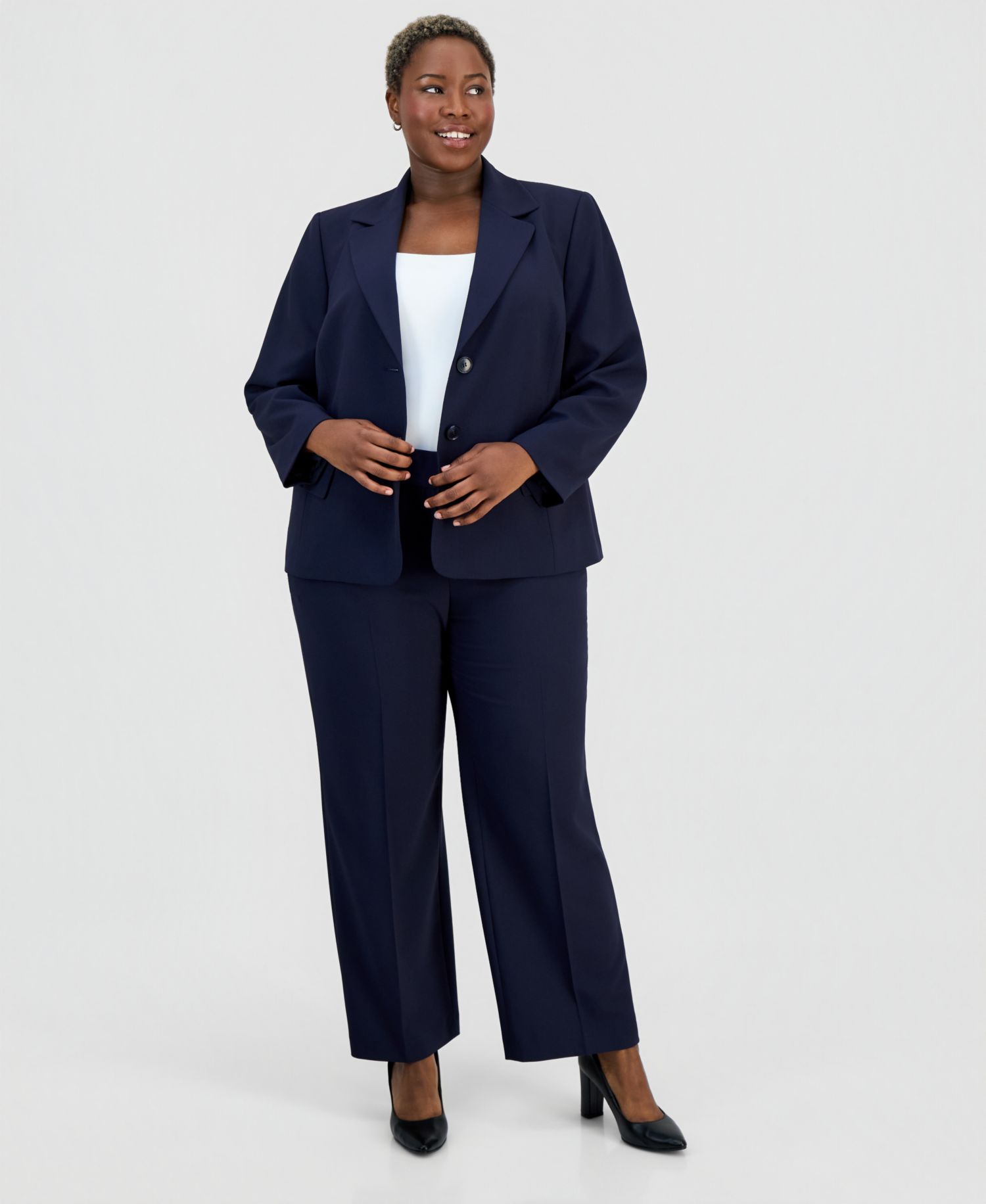 Plus Size Four-Pocket Jacket & Fly-Front Wide-Leg Pants Suit