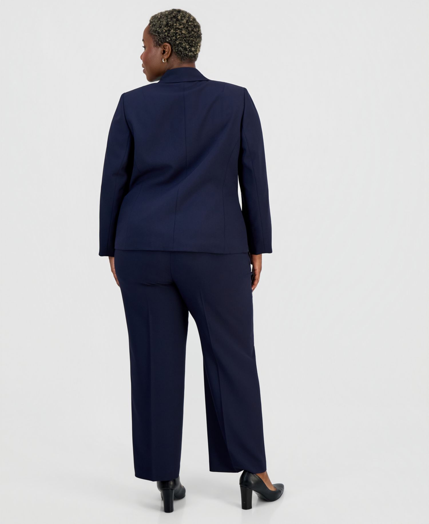 Plus Size Four-Pocket Jacket & Fly-Front Wide-Leg Pants Suit