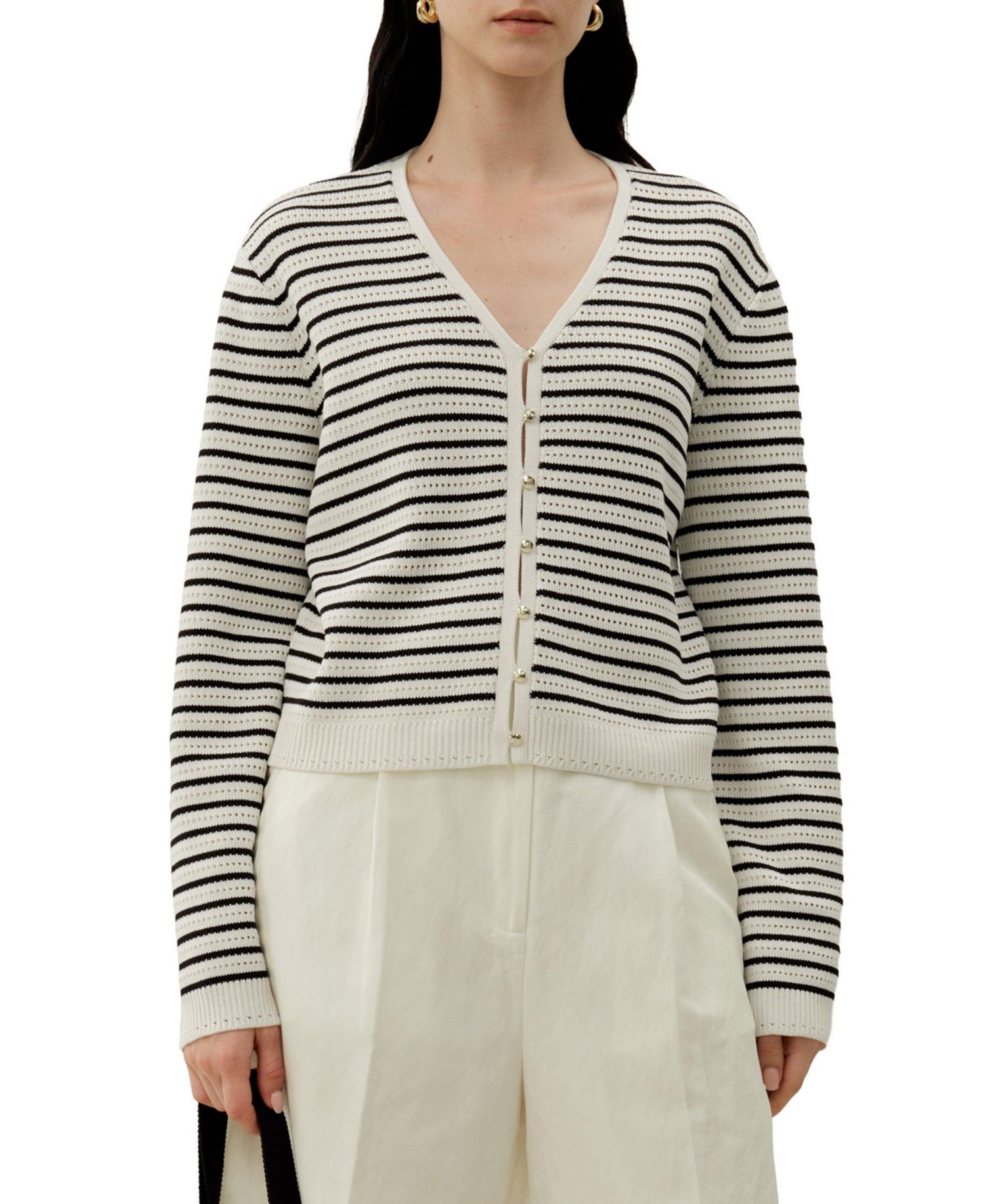 Women's Toscana Striped Pointelle Cardigan