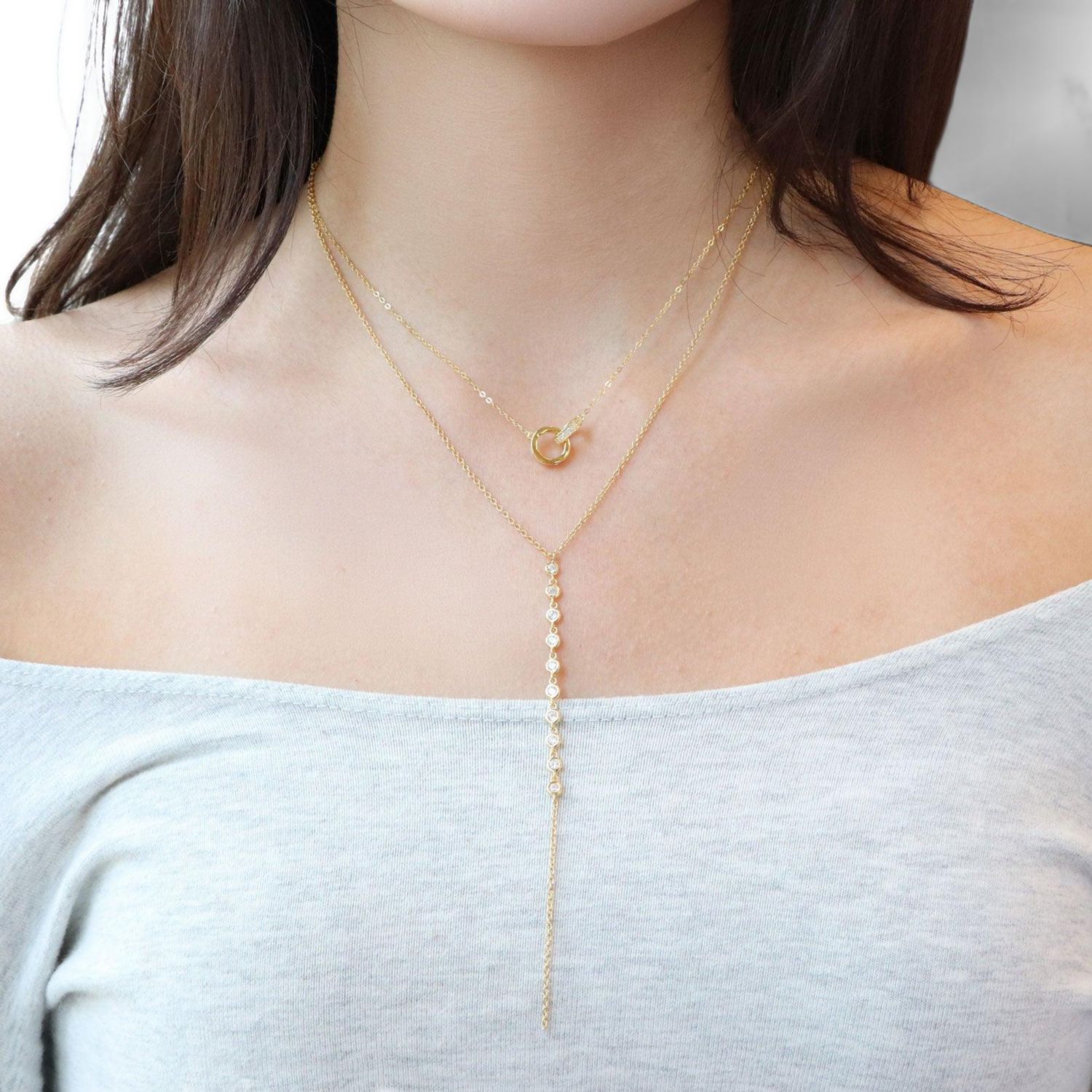 Interlocking CZ Necklace 14K Gold-Plated Sterling Silver