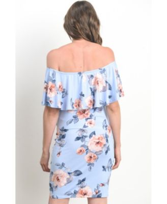 Women's Maternity Off-the-Shoulder Floral Ruffle Bodycon Dress
