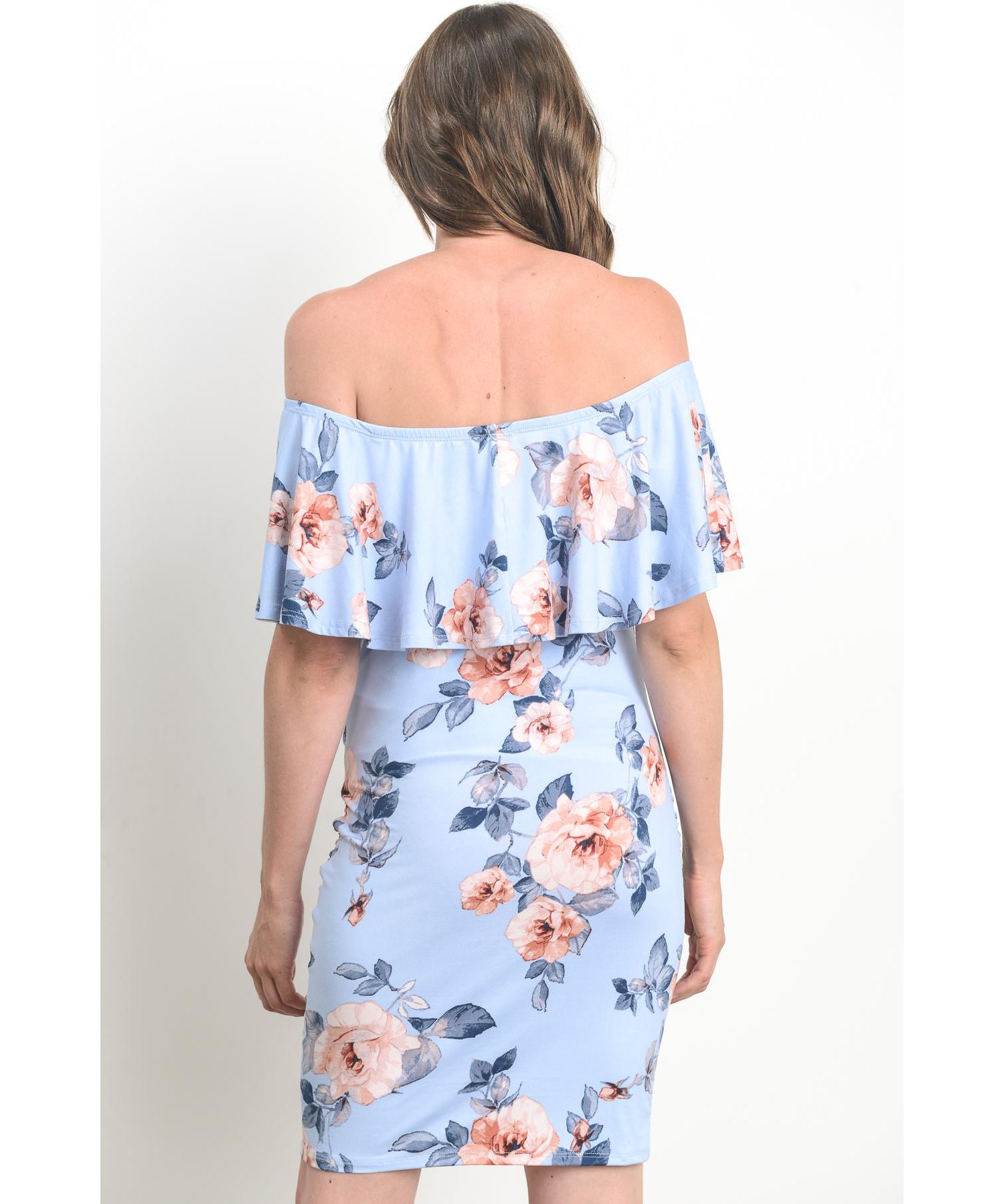 Women's Off-the-Shoulder Floral Ruffle Bodycon Dress