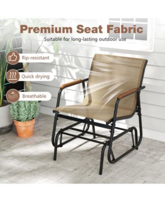 3-Piece Outdoor Glider Bistro Set with Teak Wood and Glass Table