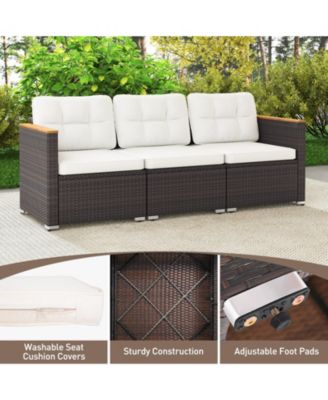 3-Seat Outdoor Wicker Patio Sofa with Deep Seating Cushions