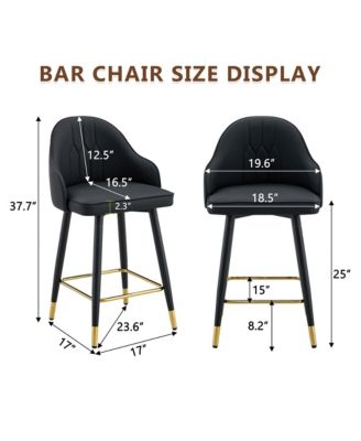 PU Leather Bar Stools Set of 2, Modern Counter Height Chairs with Ergonomic Backrest and Metal Footrest for Kitchen Island