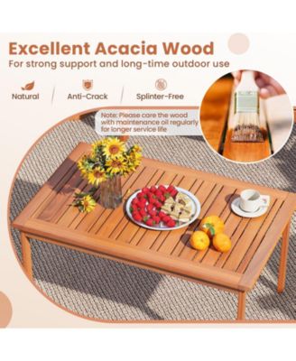 4-Piece Acacia Wood Patio Furniture Set with Loveseat and Cushions