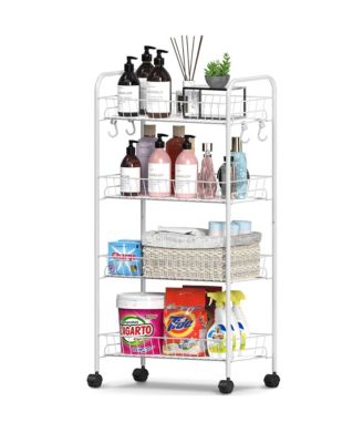 4 Tier Rolling Cart with 360&deg;Wheels, Snack Cart, Removable Wire Baskets