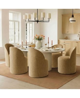 Linen Upholstered Rolling Dining Chair with Casters Swivel 1 Piece