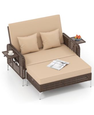 2-Piece Outdoor Wicker Daybed Set with Adjustable Backrest and Ottoman