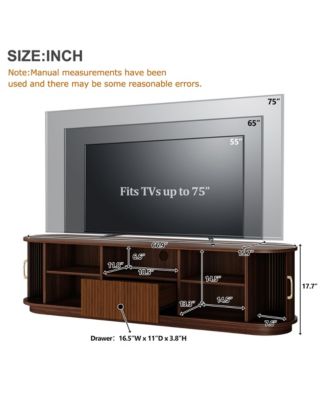 Fluted Entertainment Center for TVs Up to 75 Inches, Farmhouse Style Media Stand with Sliding Wood Slatted Doors and Drawer for Living Room