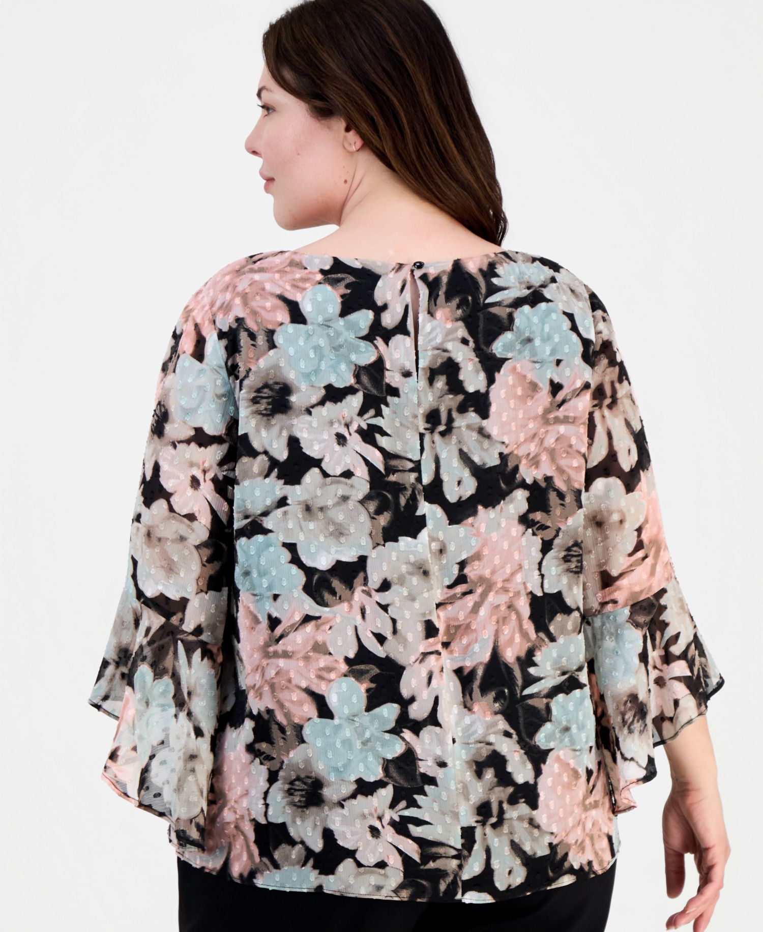 Plus size Floral Clip-Dot 3/4-Sleeve Top