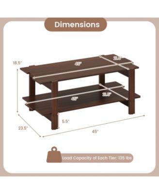 2 Tier Wood Coffee Table Slatted Design Storage Shelf