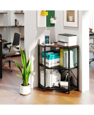 Corner Printer Stand with Power Outlet and Adjustable Shelf