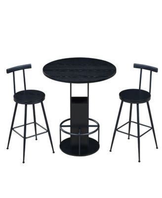 3-Piece Bar Table Set with 31.5-Inch Round Table and 2 Stools with Metal Footrest Ring