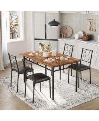 Dining Table Set for 4, Small Kitchen Table with Upholstered Chairs, Farmhouse Wood Dining Table Chairs for Kitchen Room, Small Spaces