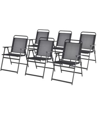 Set of 6 Heavy-Duty Metal Folding Chairs Frame Armrests Portable Patio