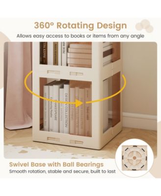 Five Tier Foldable Rotating Bookshelf with 360 Degree Swivel Base