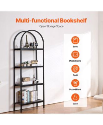 Metal Bookshelf, 4-Tier Arched Industrial Storage Unit for Living Room and Office
