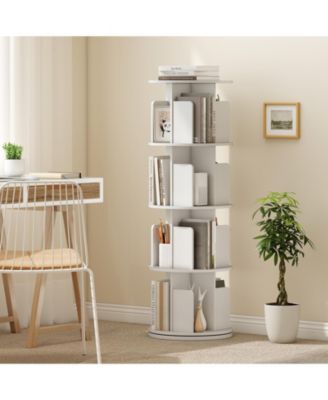 Four Tier Rotating Bookshelf with Dividers and Safety Baffles