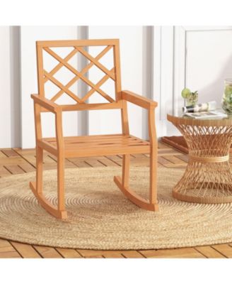 Teak Wood Oversized Rocking Chair with Slatted Seat and Back
