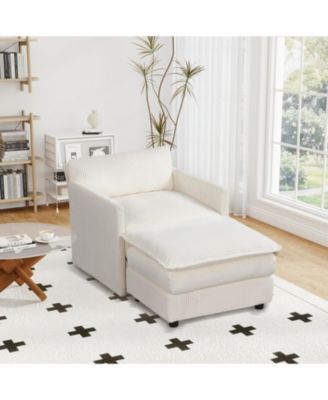 Oversized Accent Chair with Ottoman and Soft Corduroy Cushions