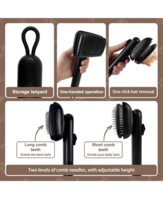Self Cleaning Deshedding Cat Brush Adjustable 2 Level Pins One Click Cleaning Ergonomic Handle For Small Pets