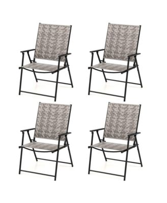 Set of 4 Folding Chairs w/ Armrests Metal Frame for Garden No Assembly Patio