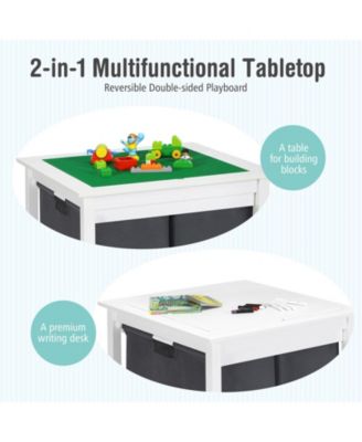 2-in-1 Kids Double-sided Activity Building Block Table with Drawers